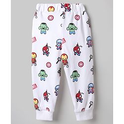 Bonfino Marvel 100% Cotton Interlock Knit Full Sleeves Co-ord T-Shirt & Pajama Night Suit with Avengers Graphic Print Pack of 2 - White & Light Blue
