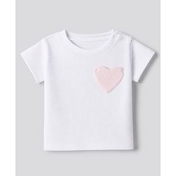 Bonfino 100% Cotton Knit Half Sleeves T-Shirt & Pyjama Night Suit with Heart Applique - White & Light Pink