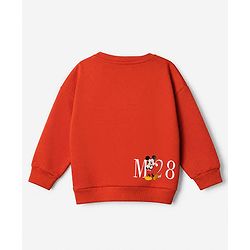 Bonfino Disney 100% Cotton Fleece Knit Full Sleeves Sweatshirt and Joggers Set with Mickey Mouse Graphic in Red