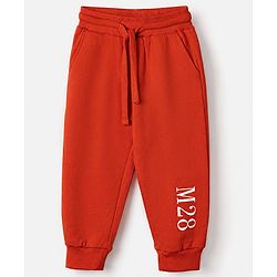 Bonfino Disney 100% Cotton Fleece Knit Full Sleeves Sweatshirt and Joggers Set with Mickey Mouse Graphic in Red