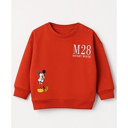 Bonfino Disney 100% Cotton Fleece Knit Full Sleeves Sweatshirt and Joggers Set with Mickey Mouse Graphic in Red