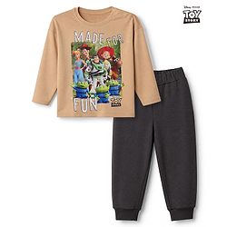 Bonfino Disney 100% Cotton Interlock Knit Full Sleeves T-Shirt And Pyjama Night Suit With Toy Story Print - Beige